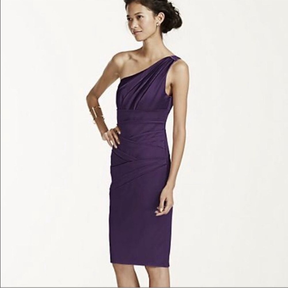 DAVID'S BRIDAL Elegant one shoulder dress Bridesmaid dress Eggplant purple Sz 4